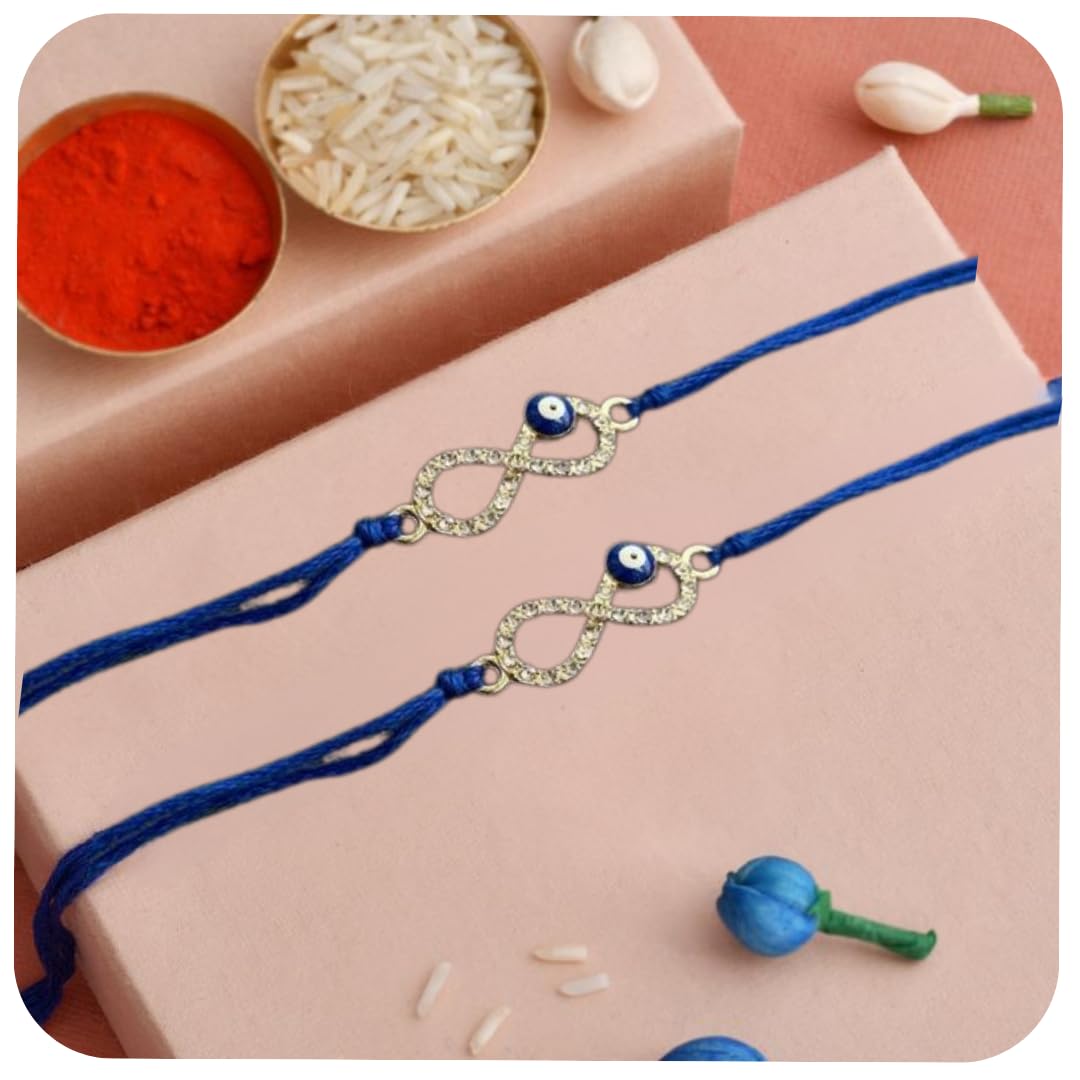 Vera Evil Eye Rakhi for Brother (Set of 2) || Handcrafted Infinity Symbol Rakhi with Blue Nazar Bead || Designer Thread for Raksha Bandhan