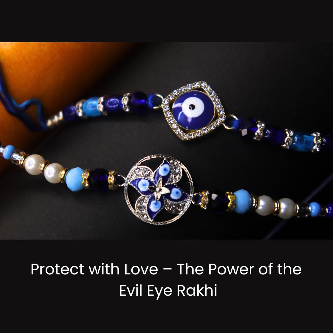 Vera Evil Eye Bhaiya Rakhi Combo – Blue Nazar Protection Charm Set with Silver Accents – Stylish Rakhi for Raksha Bandhan