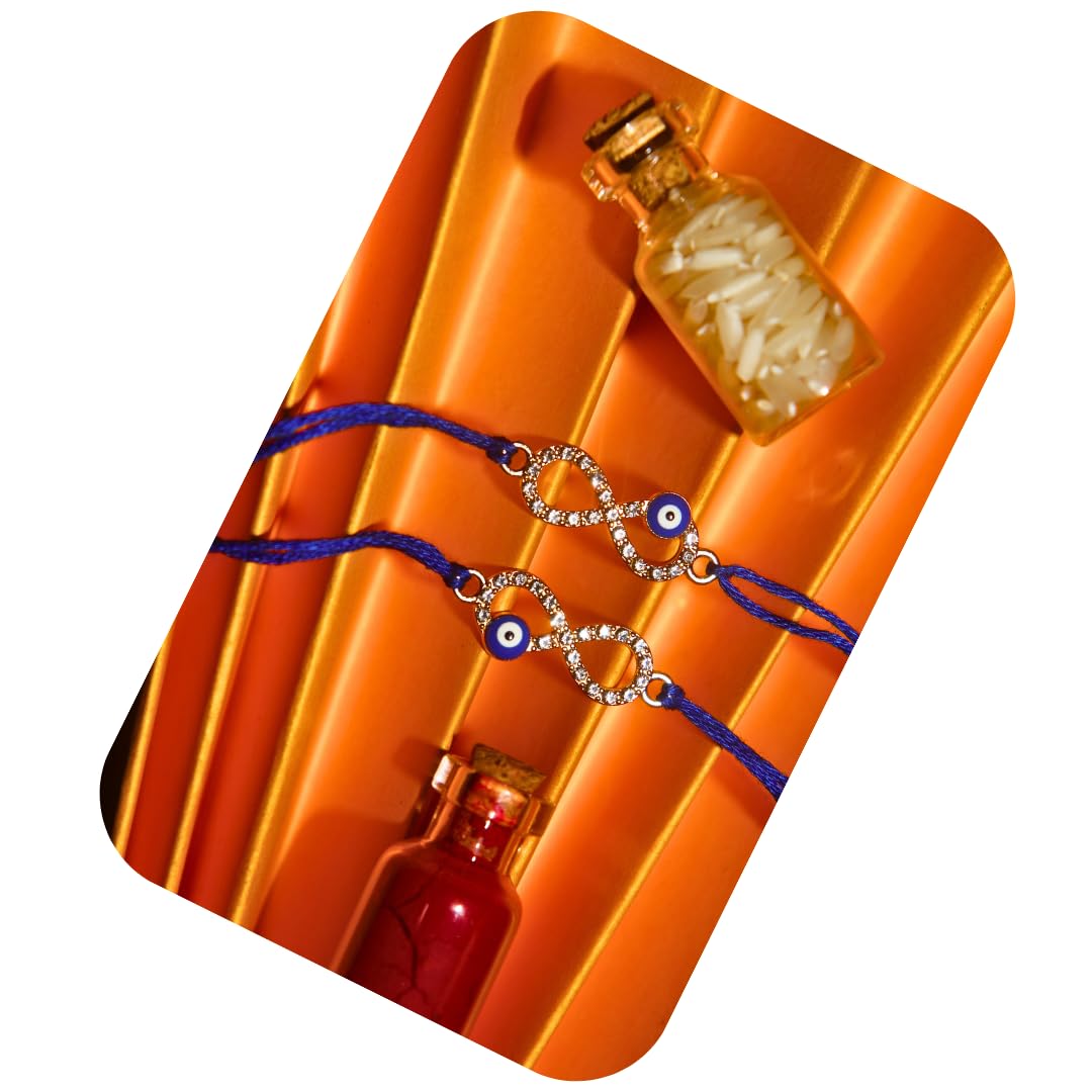 Vera Evil Eye Rakhi for Brother (Set of 2) || Handcrafted Infinity Symbol Rakhi with Blue Nazar Bead || Designer Thread for Raksha Bandhan