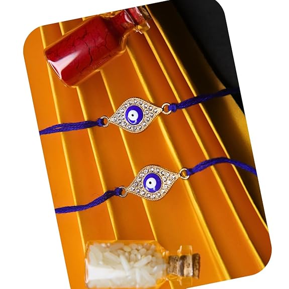 Vera Evil Eye Rakhi for Brother | Set of 2 | Stylish Blue Thread Rakhi with Crystal Studded Nazar Charm | Raksha Bandhan Gift for Bhai | Elegant Gift for Brothers