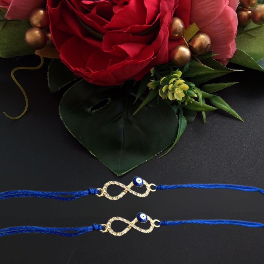 Vera Evil Eye Rakhi for Brother (Set of 2) || Handcrafted Infinity Symbol Rakhi with Blue Nazar Bead || Designer Thread for Raksha Bandhan