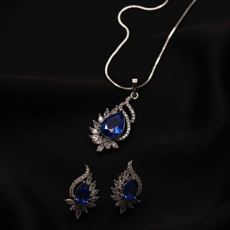 Vera Royal Blue Artificial AD Jewelry Set – Pendant with Earrings