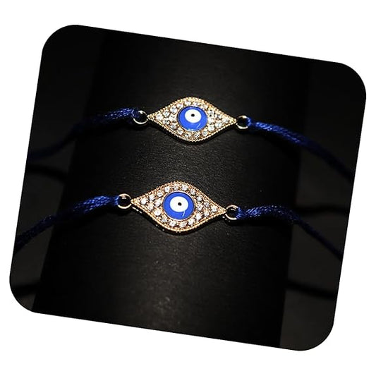 Vera Evil Eye Rakhi for Brother | Set of 2 | Stylish Blue Thread Rakhi with Crystal Studded Nazar Charm | Raksha Bandhan Gift for Bhai | Elegant Gift for Brothers