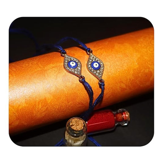 Vera Evil Eye Rakhi for Brother | Set of 2 | Stylish Blue Thread Rakhi with Crystal Studded Nazar Charm | Raksha Bandhan Gift for Bhai | Elegant Gift for Brothers