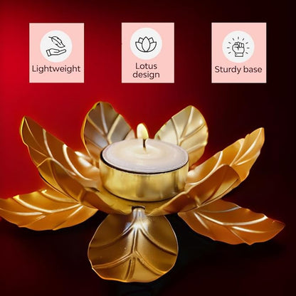 Vera Gold Lotus Flower Tea Light Holder with Wax Candle - Set of 6