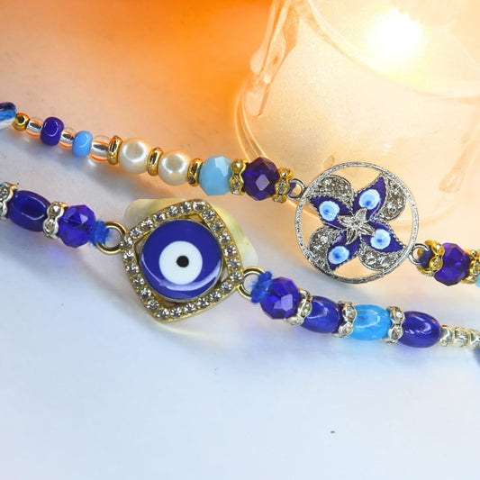 Vera Evil Eye Bhaiya Rakhi Combo – Blue Nazar Protection Charm Set with Silver Accents – Stylish Rakhi for Raksha Bandhan