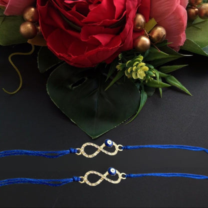 Vera Evil Eye Rakhi for Brother (Set of 2) || Handcrafted Infinity Symbol Rakhi with Blue Nazar Bead || Designer Thread for Raksha Bandhan