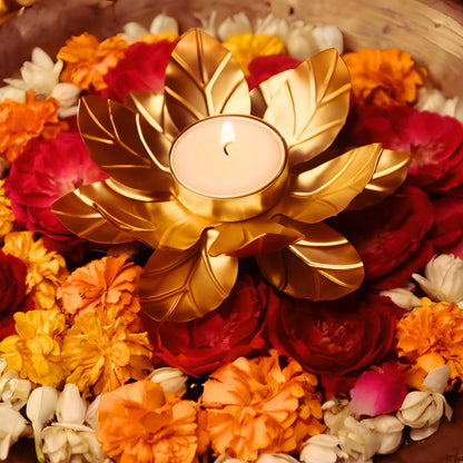 Vera Gold Lotus Flower Tea Light Holder with Wax Candle - Set of 6
