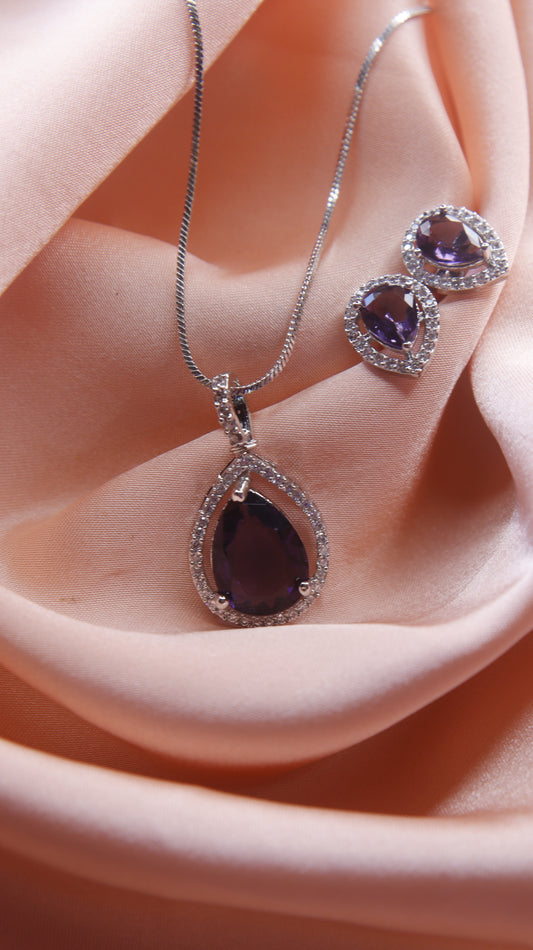 Vera Purple Teardrop AD Pendant Set with Earrings