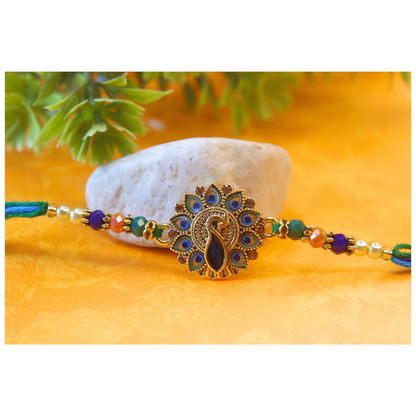 Vera Peacock Rakhi for Brother – Traditional Meenakari Design with Colorful Beads & Multicolor Thread – Handmade Rakhi for Raksha Bandhan (Set of 2)