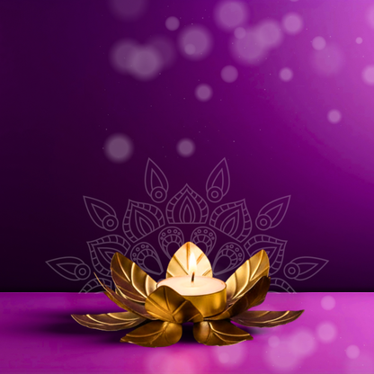 Vera Gold Lotus Flower Tea Light Holder with Wax Candle - Set of 6