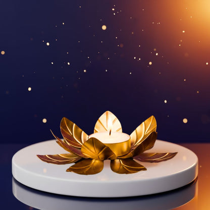 Vera Gold Lotus Flower Tea Light Holder with Wax Candle - Set of 6
